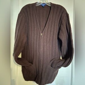 J. Crew Women’s V Neck. 3/4 Zip Up Brown Cable Wool Sweater, made in India. Warm